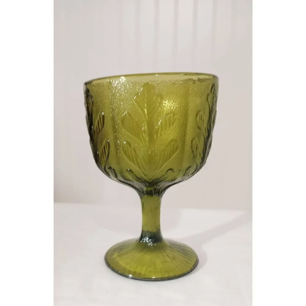 Vintage F.T.D green patterned glass vase, bowl candy dish, footed